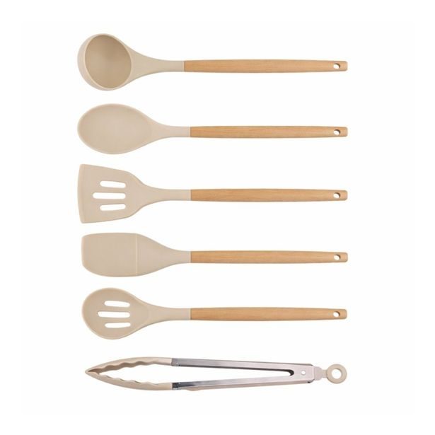 ALPINA Kuchyňské náčiní s bambusovou rukojetí ve stojanu 12 ks 32 cm béžová ED-233239
