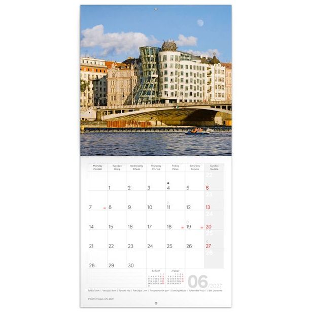 NOTIQUE Poznámkový kalendář Praha 2027, 20 x 20 cm