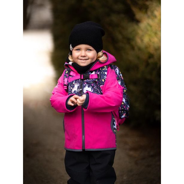 Unuo, Dětská softshellová bunda s fleecem Basic, Fuchsiová, Jednorožci