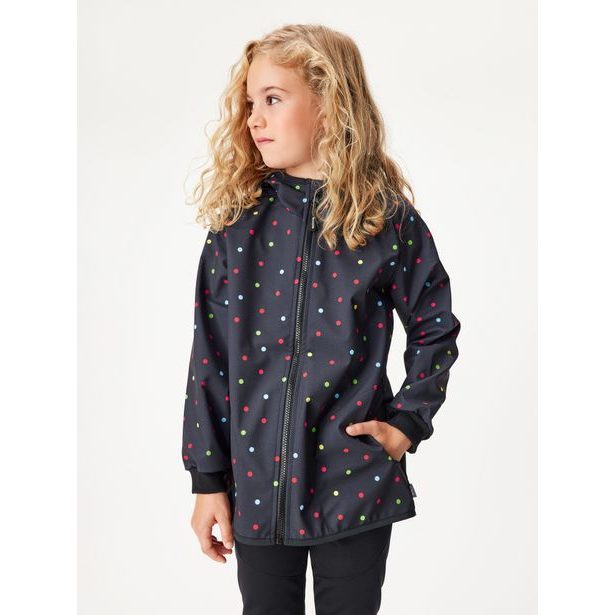 Unuo, Dětská softshellová bunda bez zateplení pružná Basic, Černá, Puntík