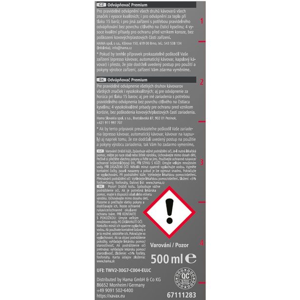 Xavax Premium, tekutý odvápňovač pro kávovary a jiná zařízení, max. 15 barů, 500 ml = 5 použití