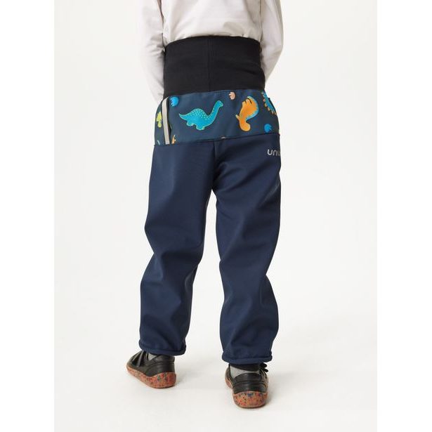Unuo Batolecí softshellové kalhoty s fleecem Basic, Tm. Modročerná, Dinosauři