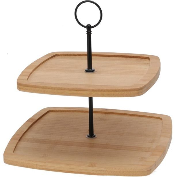 EXCELLENT HOUSEWARE Etažér dřevěný 2 patra čtverec 23,5 cm KO-170490960ctve