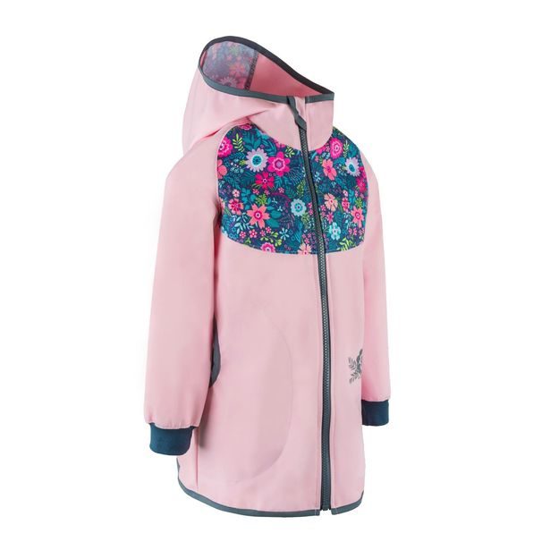 unuo Softshellový kabátek bez zateplení Květinky, Sv. růžová (softshell coat, no insulation, flowers, pink)