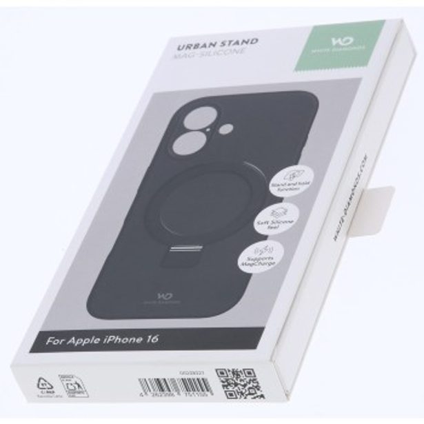 White Diamonds Mag Urban Stand Case, kryt pro Apple iPhone 16, MagSafe kompatibilní, černý