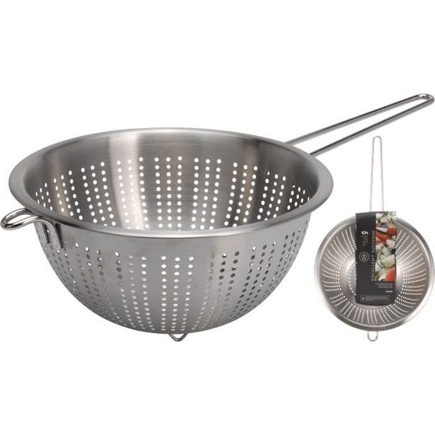 cedník d24cm, NR plech., stojící+drát. rukojeť