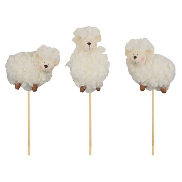 zápich OVEČKA kudrnatá 8cm, plyš+špejle