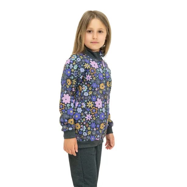 ESITO Mikina na zip Grafit Podzimní květy - šedá