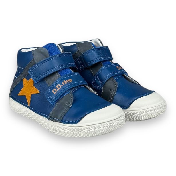 DDstep dětské kožené boty - Modré s hvězdou