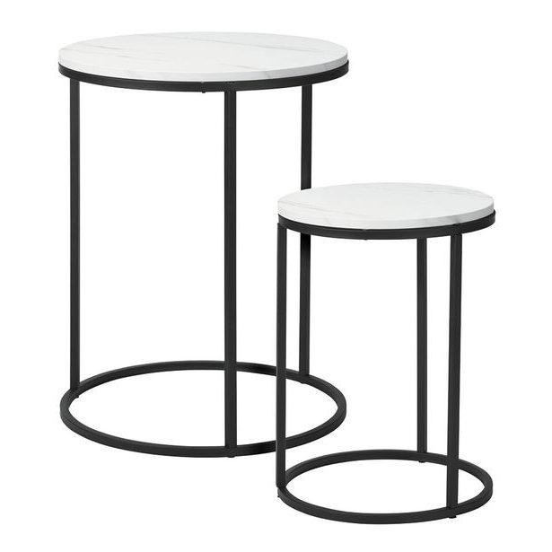H & S COLLECTION Odkládací stolek sada 2 ks bílá/mramor 40+50 cm KO-KR8200420