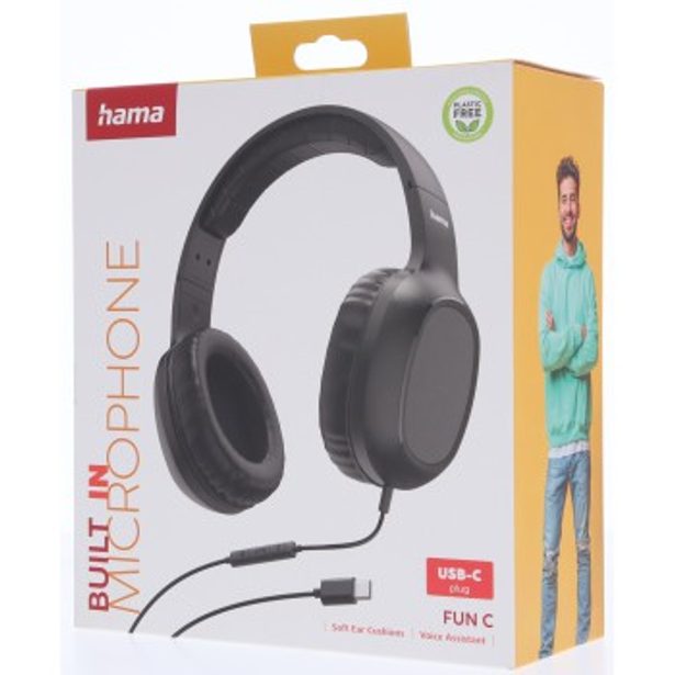 Hama USB-C sluchátka s mikrofonem Fun C, uzavřená, černá