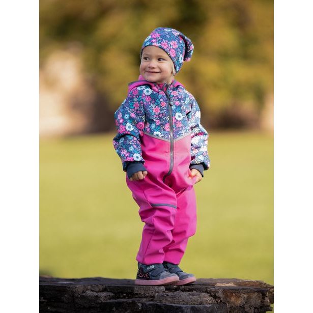 Unuo, Batolecí softshellová kombinéza s fleecem Mini, Fuchsiová, Květinky