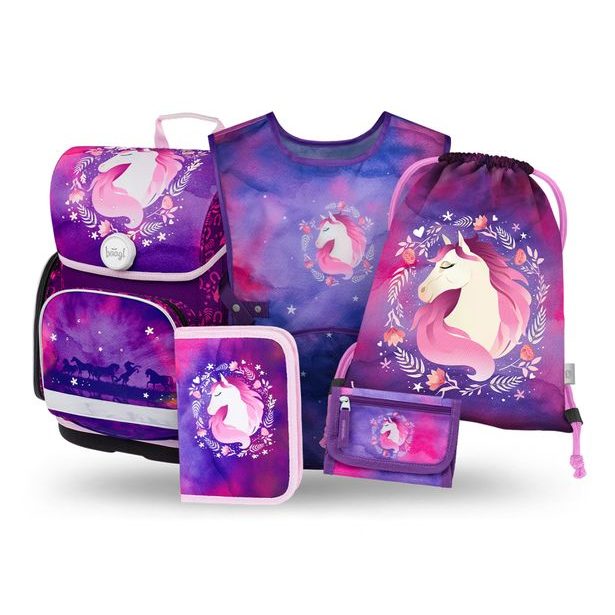 BAAGL SET 5 Ergo Kůň: aktovka, penál, sáček, zástěra, peněženka