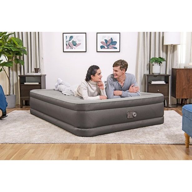 Semišová nafukovací matrace FORTECH s el. pumpou 203x152x46cm