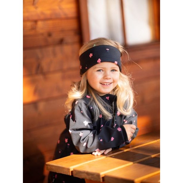 Unuo, Dětská čelenka fleecová Elise, Černá, Květiny