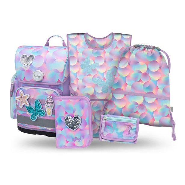 BAAGL SET 5 Ergo Candy: aktovka, penál, sáček, zástěra, peněženka