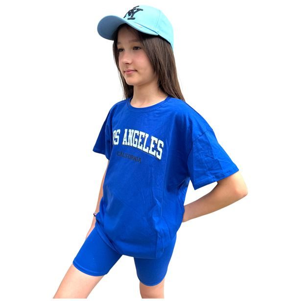 Komplet oversize triko LOS ANGELES + kraťasy modré