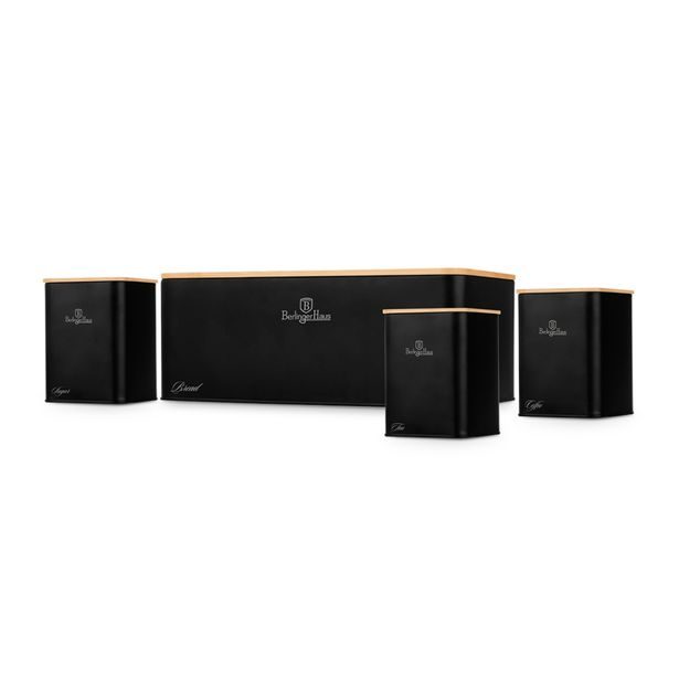 BERLINGERHAUS Chlebník a sada dóz na potraviny 4 ks Matte Black Collection BH-8903