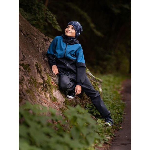 Unuo, Dětská softshellová bunda s fleecem Street, Černá, Kobaltová