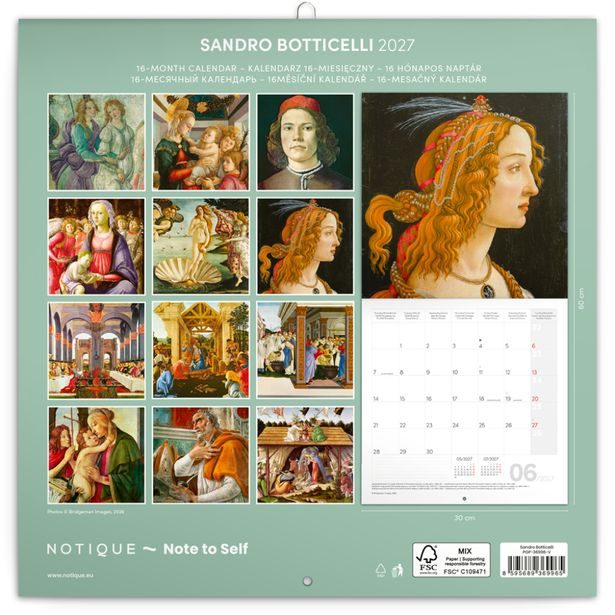 NOTIQUE Poznámkový kalendář Sandro Botticelli 2027, 30 x 30 cm