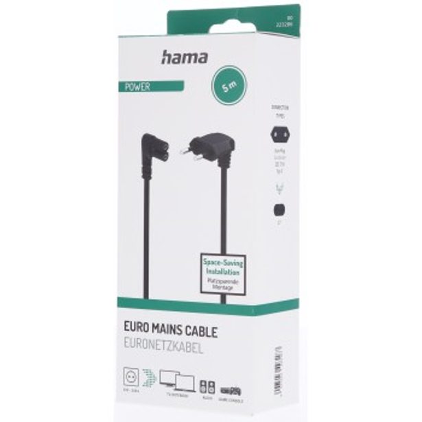 Hama síťový napájecí kabel, kolmé euro vidlice, 5 m