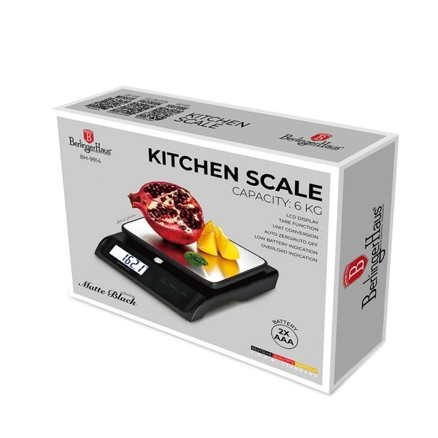 BERLINGERHAUS Kuchyňská váha digitální 6 kg Matte Black Collection BH-9914