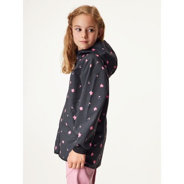 Unuo, Dětská softshellová bunda bez zateplení pružná Basic, Černá, Květiny