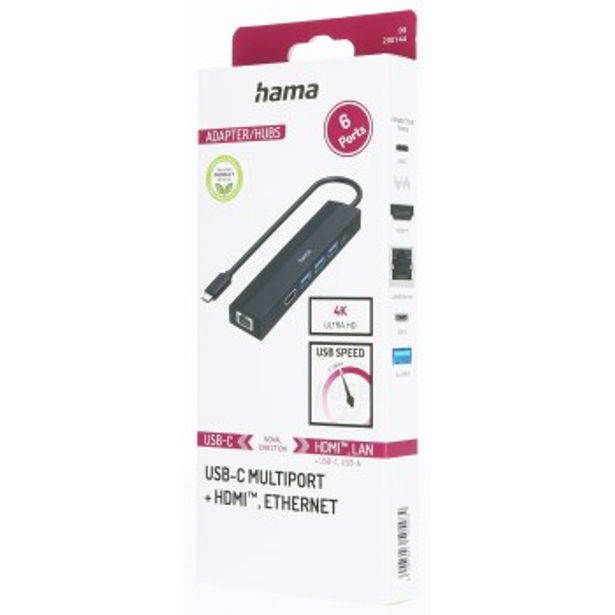 Hama USB-C hub multiport, 3x USB-A, USB-C PD, HDMI, LAN, 6 portů