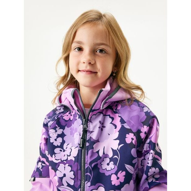 Unuo Dětská softshellová bunda s fleecem Slim, Lila, Kytky