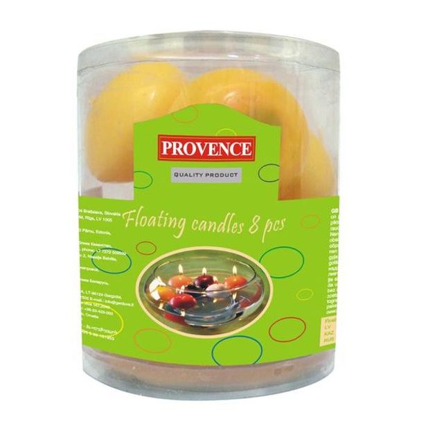 Provence Svíčky plovoucí 8 ks žlutá, 4, 3 x 2, 8 cm_hamashop