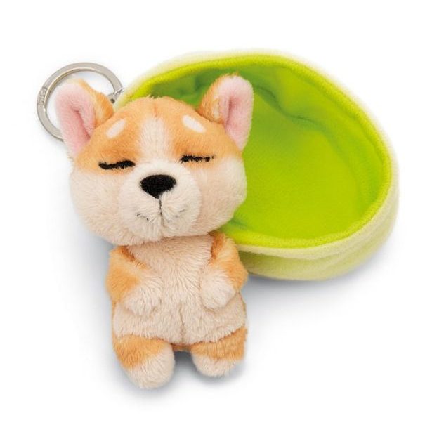 NICI NICI klíčenka spící Pejsek Welsh Corgi 8cm, světle zelený košík, GREEN