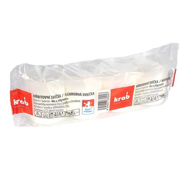 svíčka hřbit. 60g, transpar. 4ks- vklad, 15hod