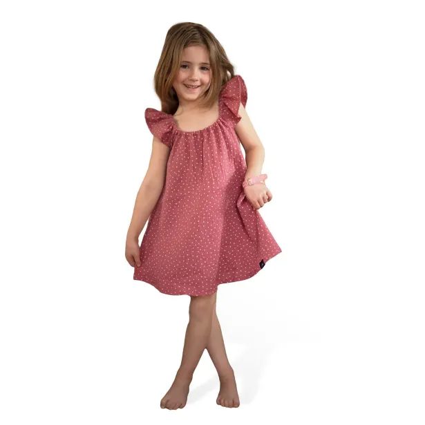 ESITO Dívčí mušelínové šaty Ruby DOT - rubínová / 80 - 86