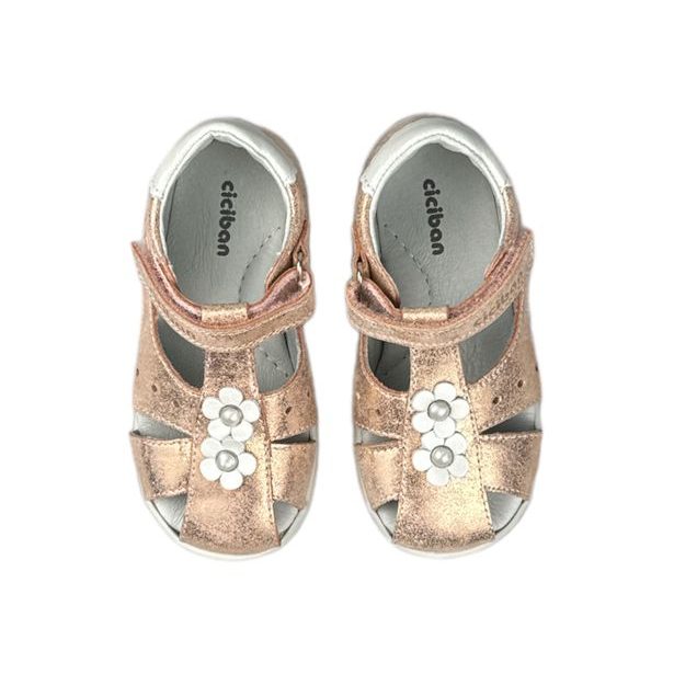 Dívčí kožené sandály Ciciban - Růžové s květinkami