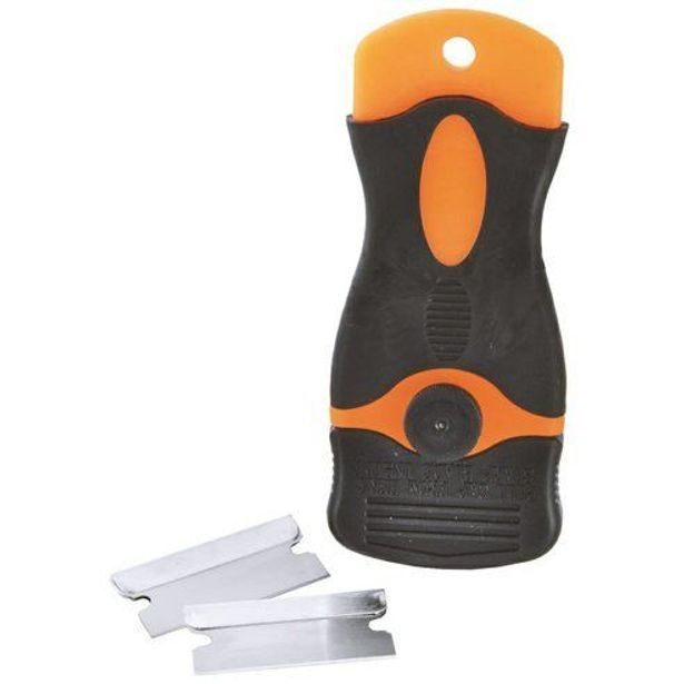 škrabka 10,5x 4,5cm na sklokeram.desku+3náhr.břity, kov/plast