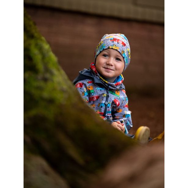 unuo Batolecí softshellové kalhoty s fleecem Antracitové + reflexní obrázek Evžen (Softshell toodler trousers)