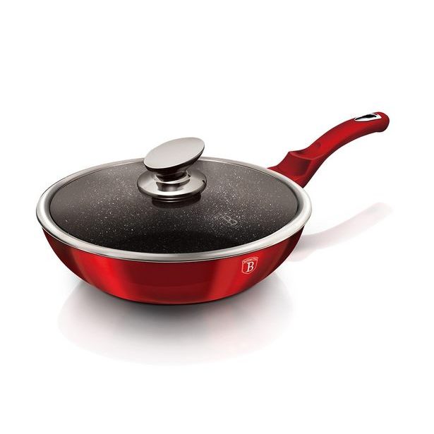 BERLINGERHAUS Pánev WOK s poklicí s mramorovým povrchem 28 cm Burgundy Metallic Line BH-1265