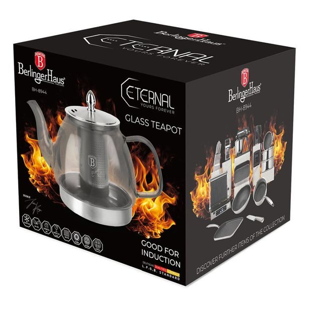 BERLINGERHAUS Konvice čajová termosklo s filtrem 1,2 l šedá pro indukci BH-8944