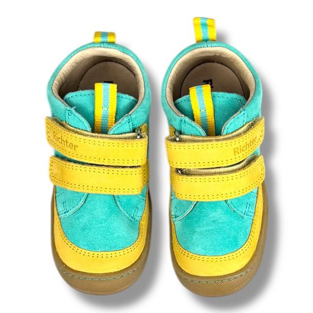 Dětská celoroční kožená obuv Richter - tykysovo-žluté