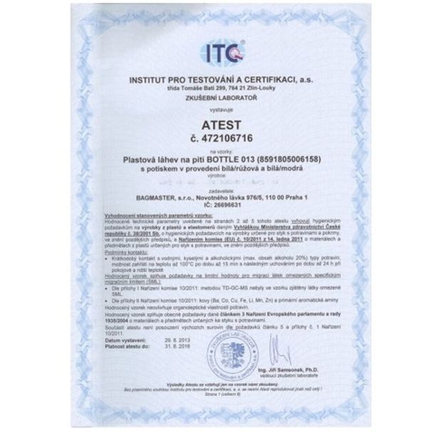 Certifiková láhev na pití BOTTLE 013 A PINK