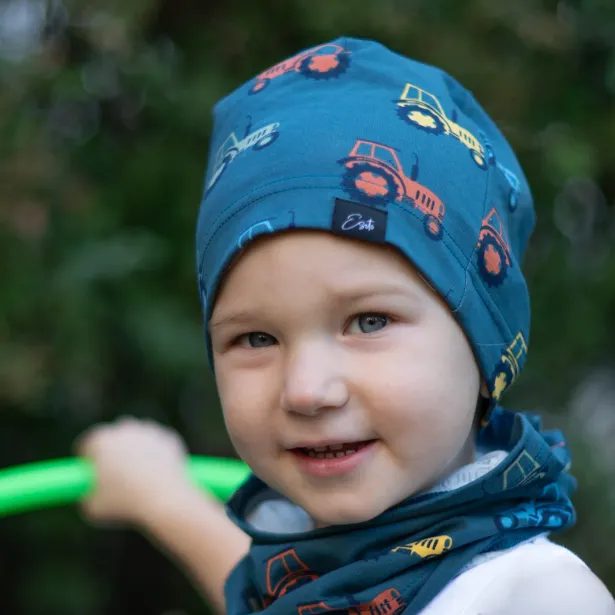 ESITO Jarní chlapecká čepice Traktor - petrolejová