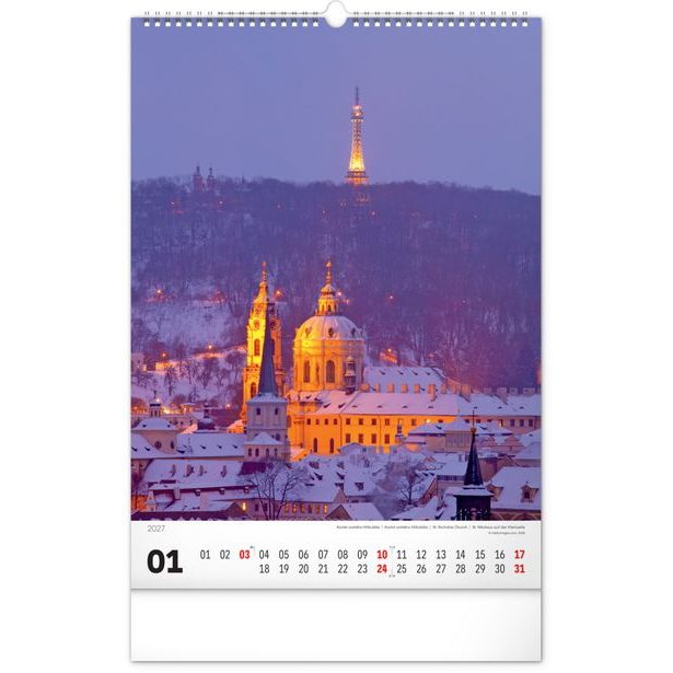 NOTIQUE Nástěnný kalendář Praha 2027, 33 x 46 cm