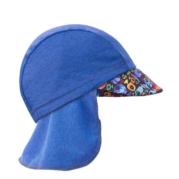 unuo Funkční čepice s kšiltem a plachetkou UV 50+  Rybky a rybičky, tm. modrá