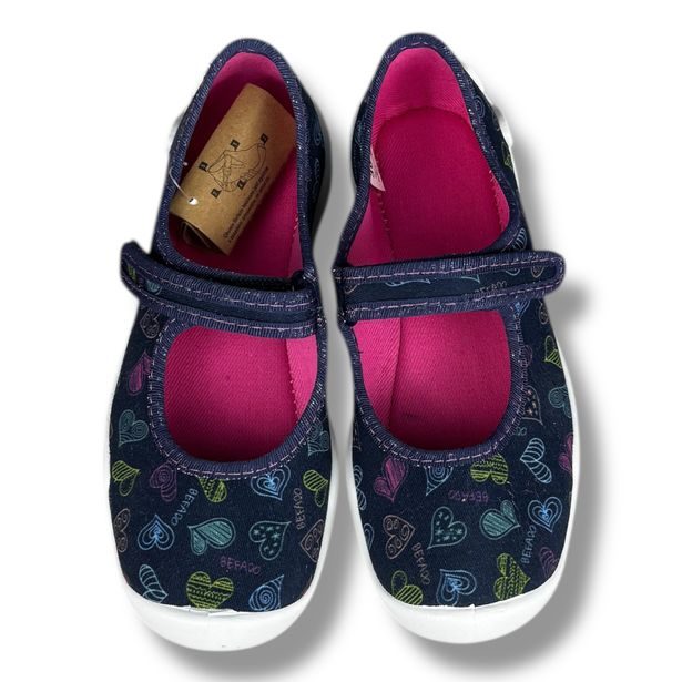Dívčí balerínky, domácí obuv Befado - modré, srdíčka