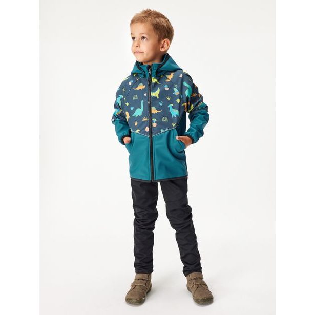 Unuo, Dětská softshellová bunda s fleecem Slim, Kobaltová, Dinosauři