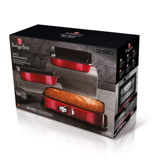 BERLINGERHAUS Sada pečicích forem s titanovým povrchem 3 ks Burgundy Metallic Line BH-7632
