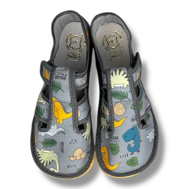 Raweks ZUZIA 11B – dětské barefoot přezůvky šedé - Dinosauři