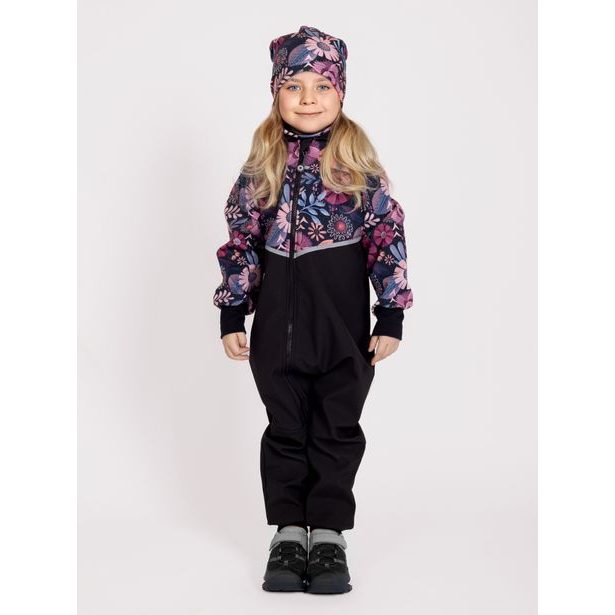 Unuo, Batolecí softshellová kombinéza s fleecem Mini, Černá, Kouzelné květiny