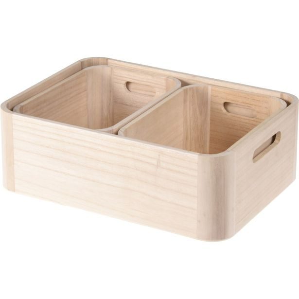 EXCELLENT HOUSEWARE Sada dřevěných úložných boxů 3 ks přírodní KO-KR8000160