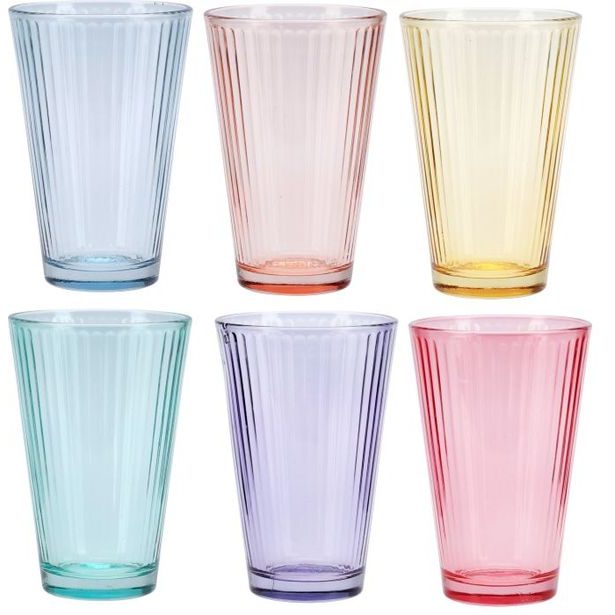 sklen. 300ml, 6BAREV, na vodu, sklo